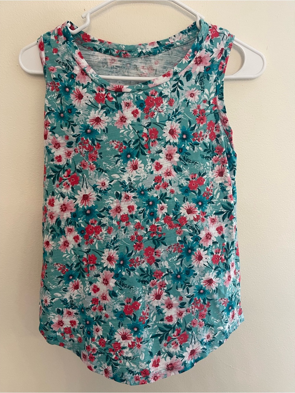 blue sol Teal Pink Floral Sleeveless Tank Top Petite Size PS